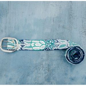 EUC Madeline Parks Blues Embroidered Belt, Made Fair Trade in Nepal, Medium